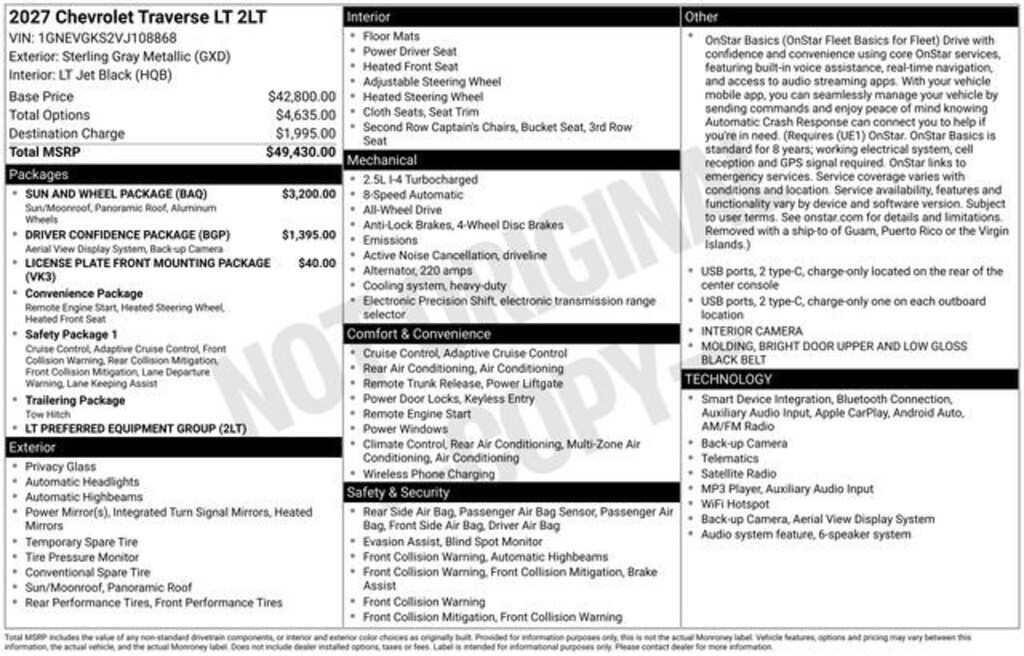 New 2027 Chevrolet Traverse LT SUV