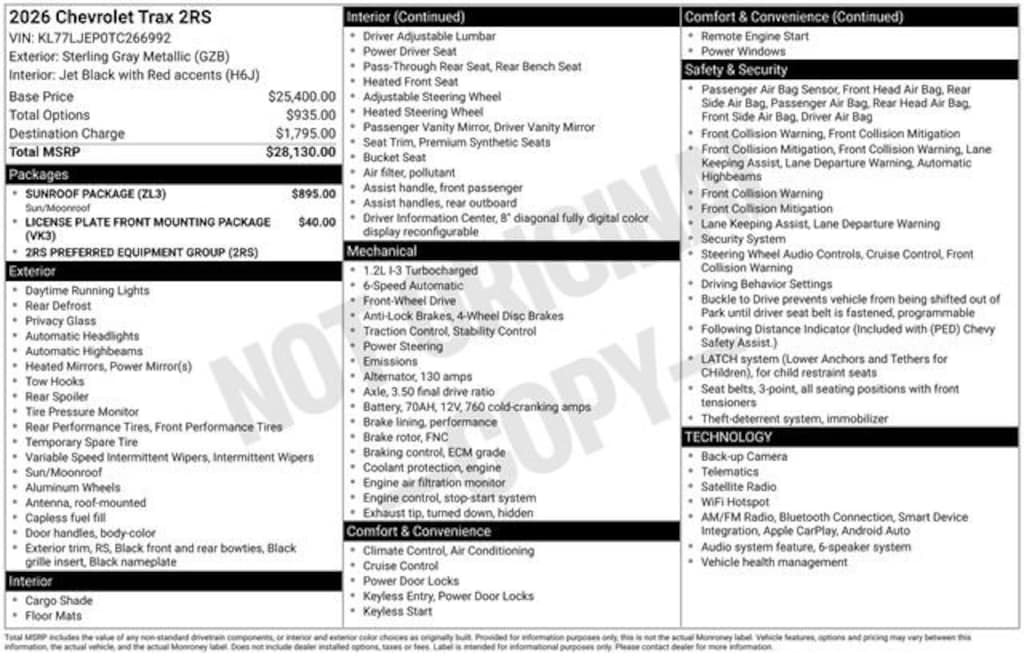 New 2026 Chevrolet Trax 2RS SUV