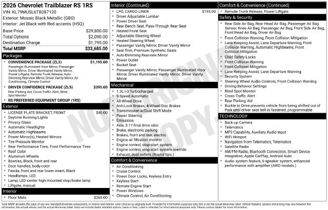 New 2026 Chevrolet Trailblazer RS SUV