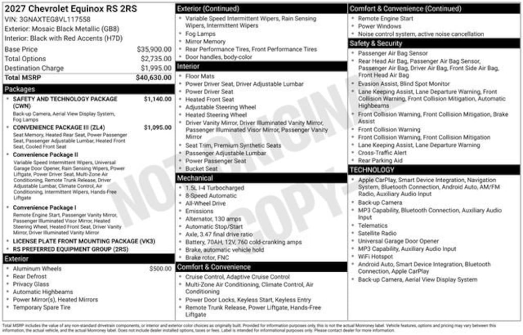 New 2027 Chevrolet Equinox RS SUV