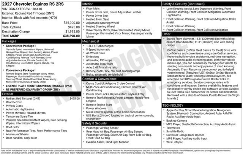 New 2027 Chevrolet Equinox RS SUV