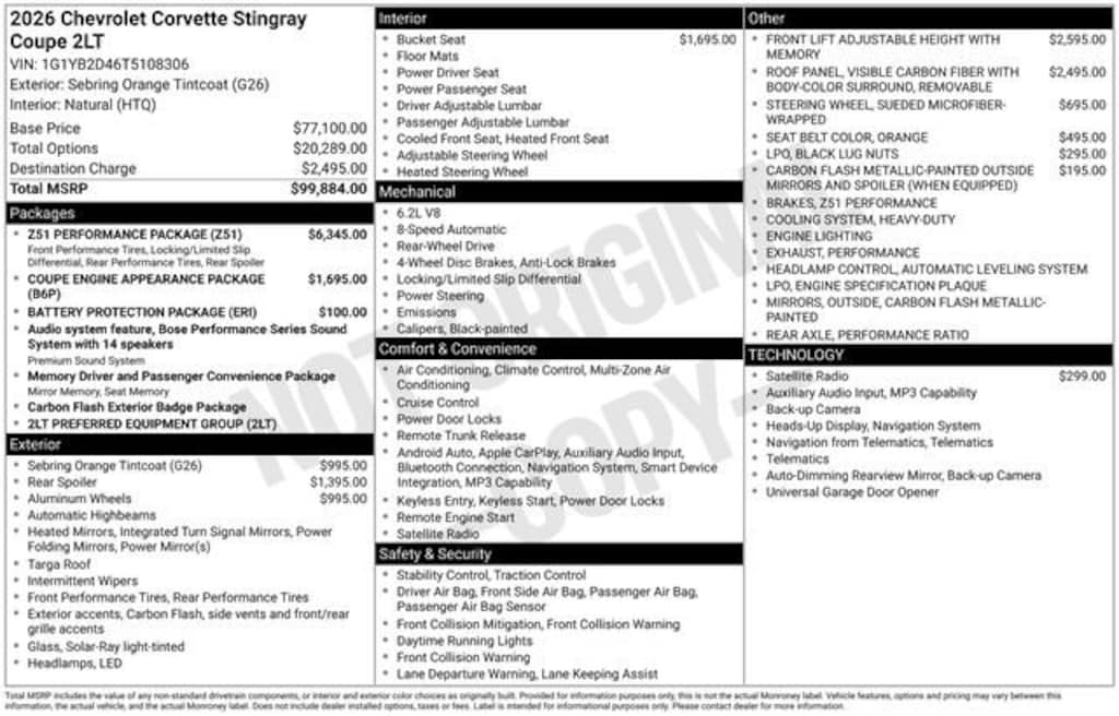 New 2026 Chevrolet Corvette Stingray 2LT Coupe