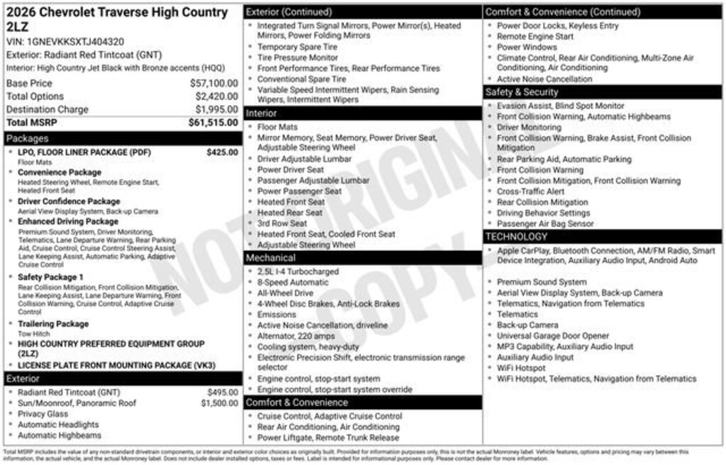 New 2026 Chevrolet Traverse High Country SUV