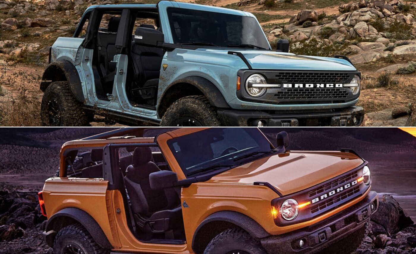 Exterior comparison of a 4-door Bronco and a 2-door Bronco