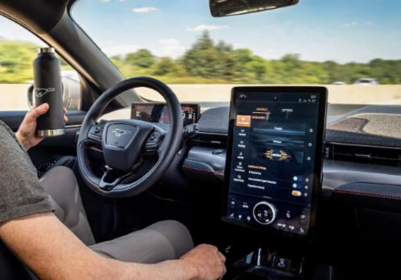 The new hands-free driving technology called Active Drive Assist in-action available on the all-electric 2021 Ford Mustang Mach-E