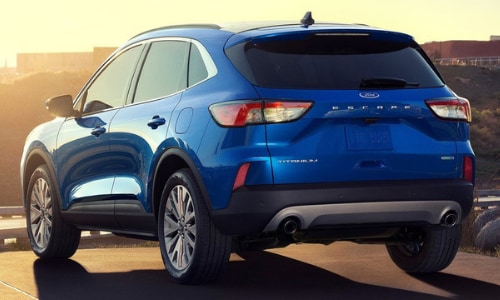 2020 Ford Escape blue rear view parked sunset scene