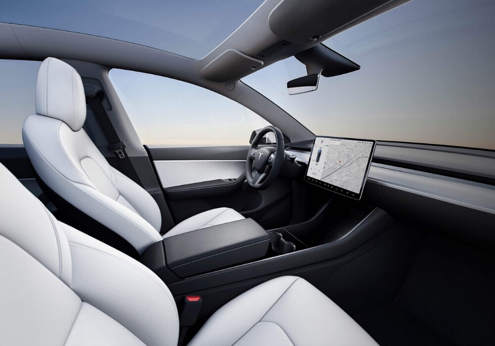 2020 Tesla Model Y front interior cabin design