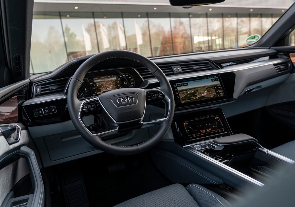 Interior view inside the new 2020 Audi e-tron Sportback from outside the driver's window