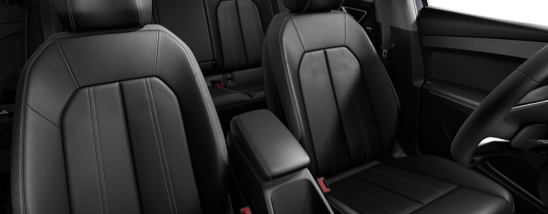 A view of the leather upholstered interior and seating of a 2023 Audi Q4 e-tron