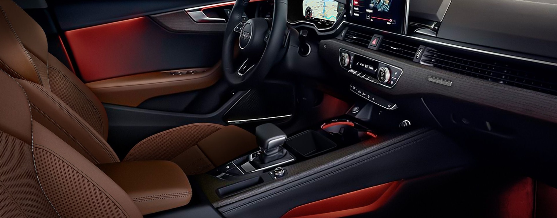 A view of the cabin and seating of a 2023 Audi A4