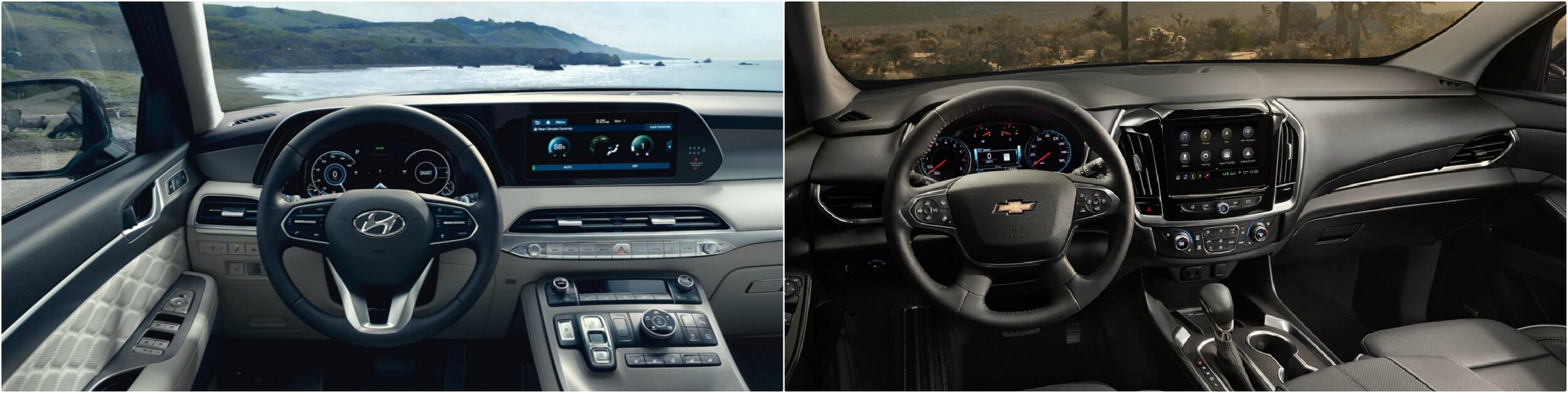 interior dashboard comparison between a 2021 Hyundai Palisade vs. a 2021 Chevy Traverse