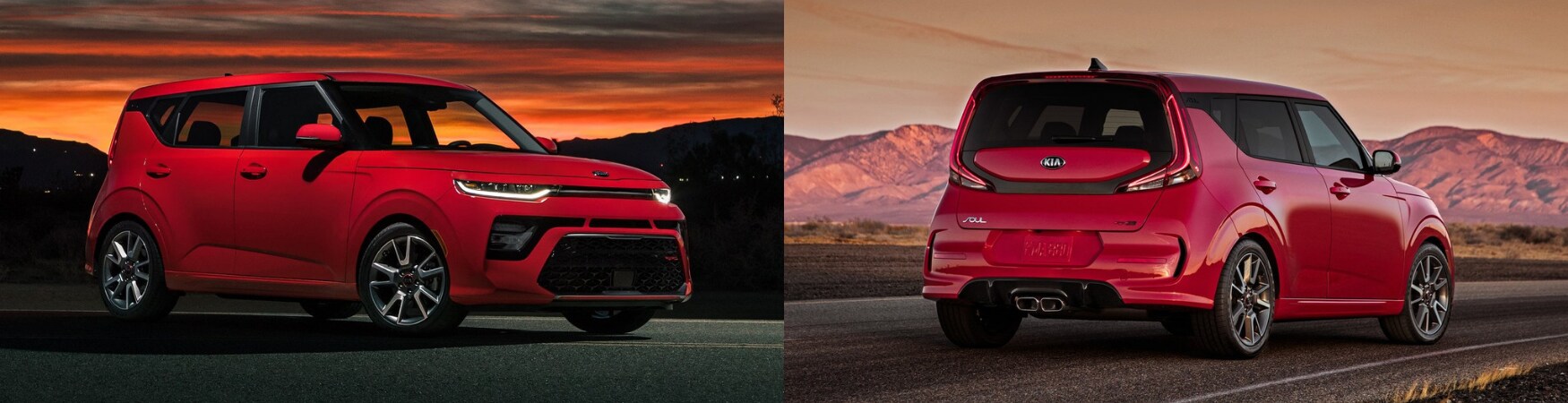 2020 Kia Soul in Colorado Springs Phil Long.png 2020 Kia Soul full exterior red color sunset vs sunrise mountains
