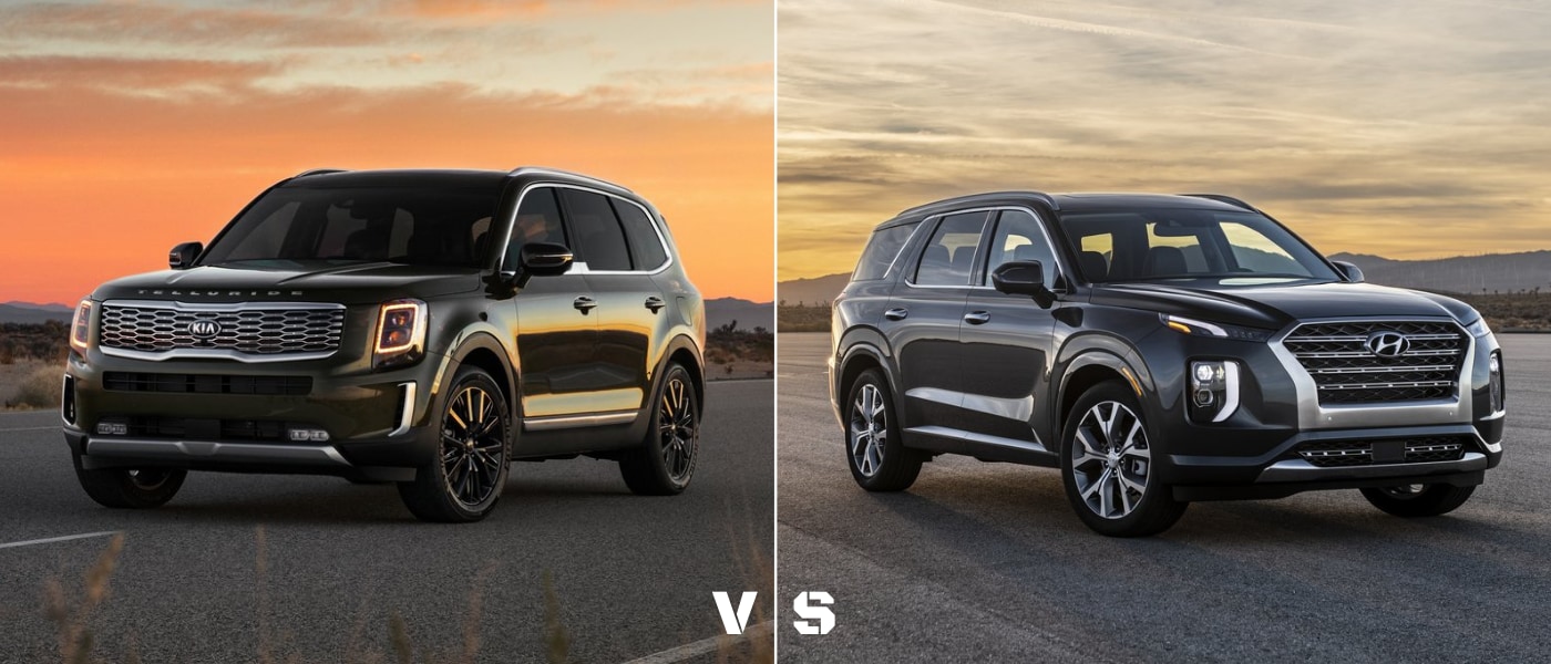 Exterior comparison of the 2021 Kia Telluride and the 2021 Hyundai Palisade SUVs