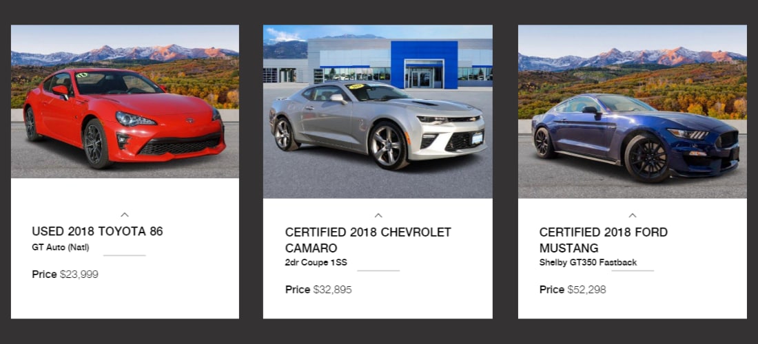 Used car listings for sale used Toyota 86 GT, used Chevy Camaro, used Ford Mustang