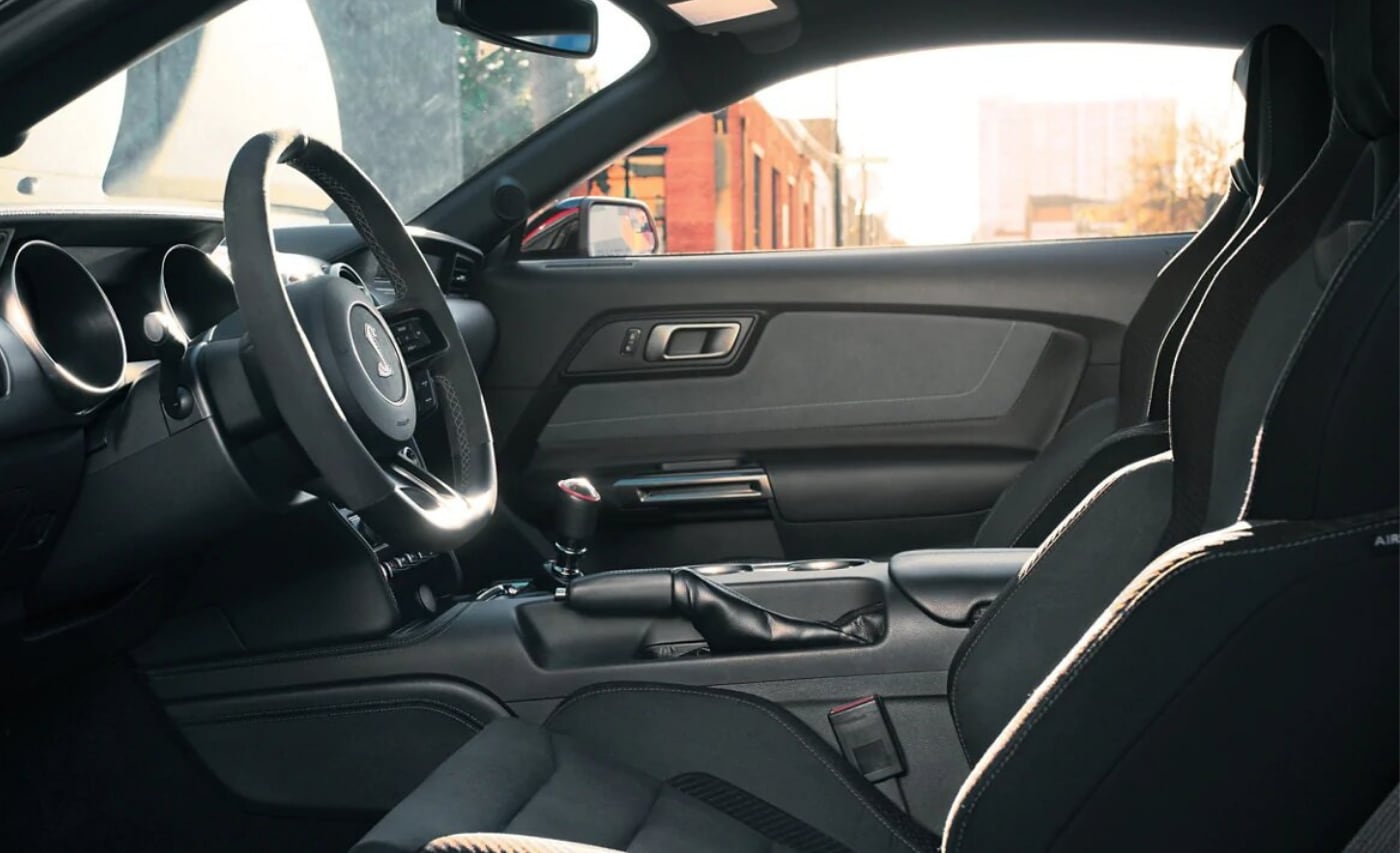 Front interior view inside the 2020 Ford Mustang Shelby GT350 from the driver door