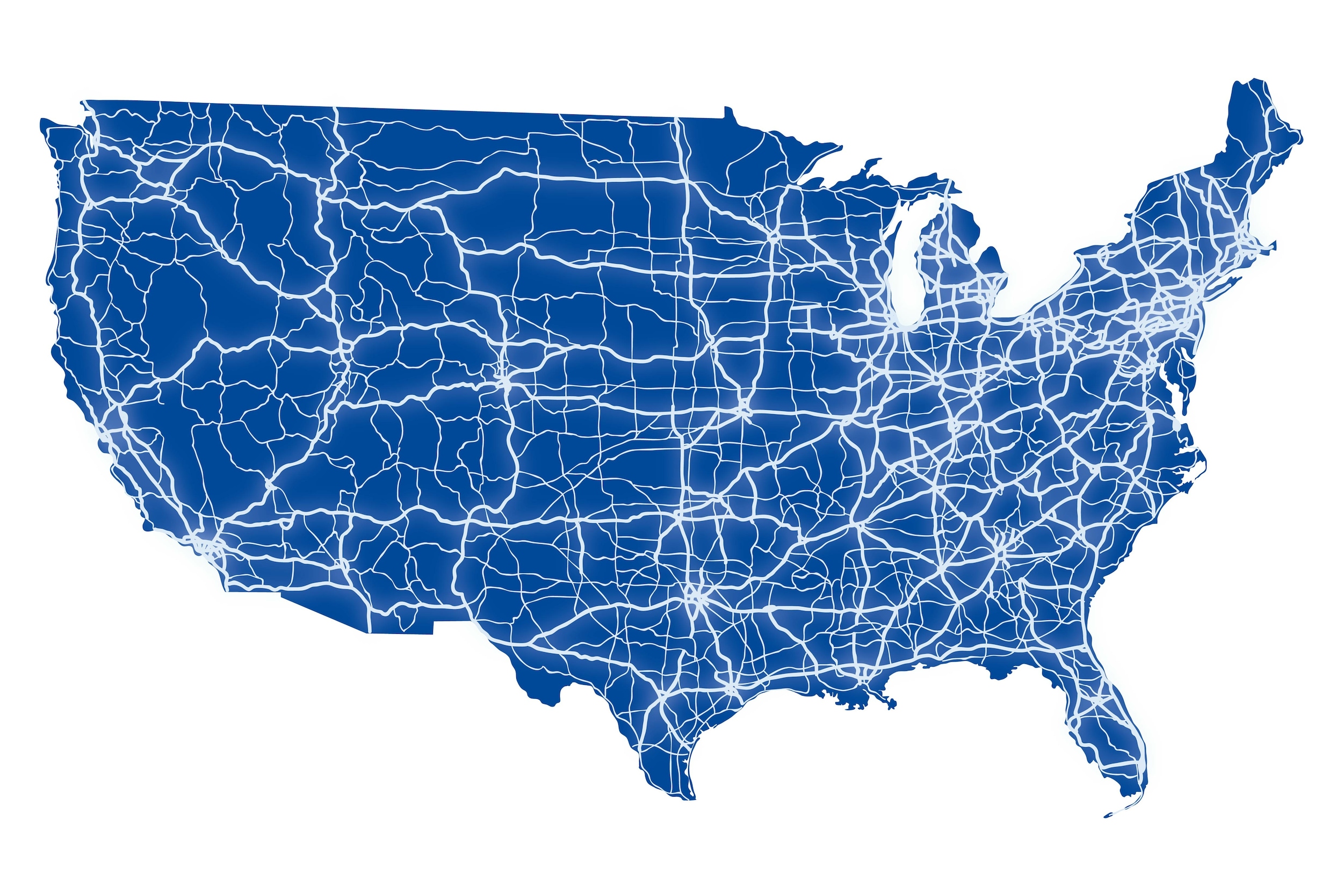 A map of all of the major roads inside the United States of America.