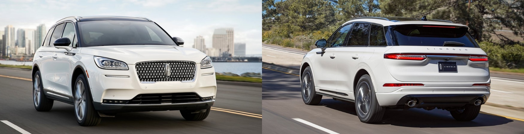 2020 Lincoln Corsair full exterior white crossover front vs back exterior view