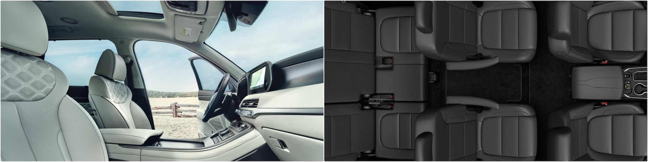 interior seating comparison between a 2021 Hyundai Palisade and a 2021 Chevy Traverse