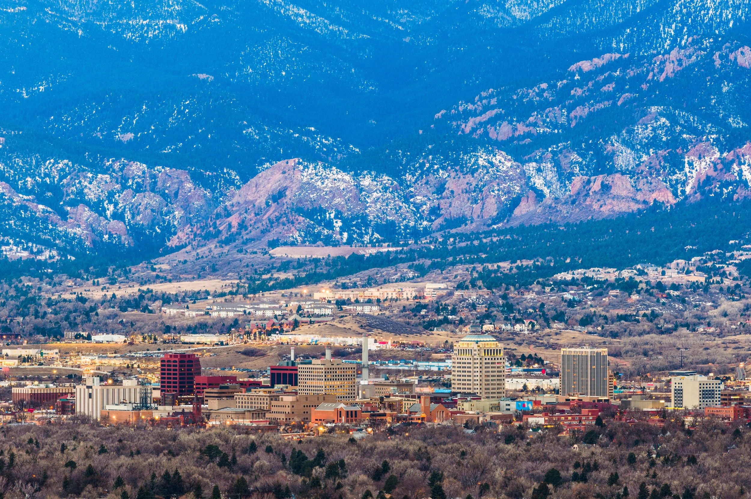 An aerial view of downtown Colorado Springs.
