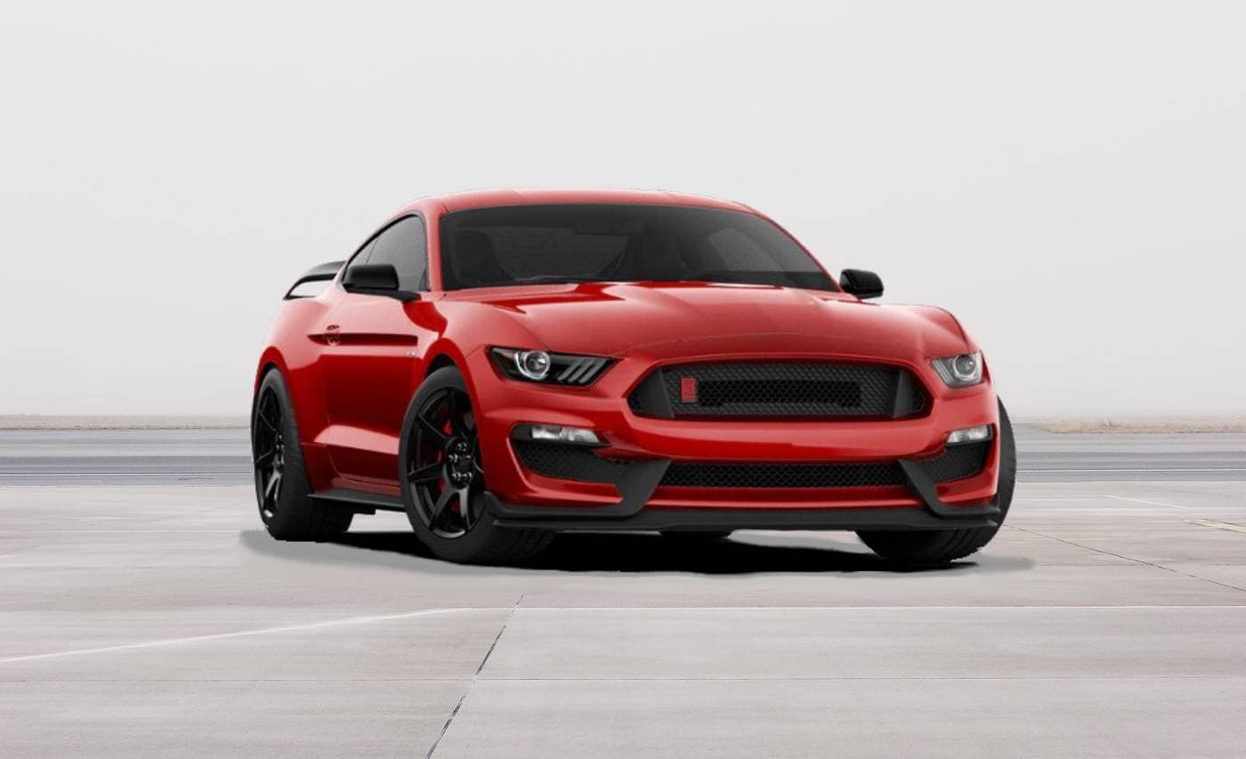 2020 Ford Mustang Shelby GT30R in red exterior color with black racing stripes