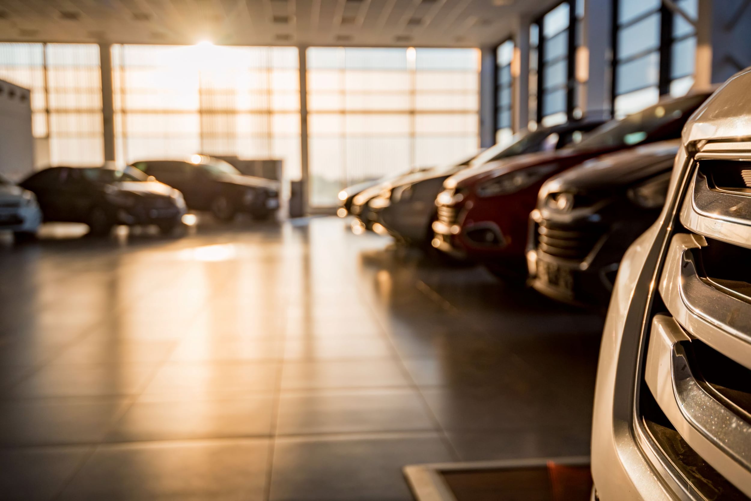 A dealership showroom full of vehicles that are for sale.