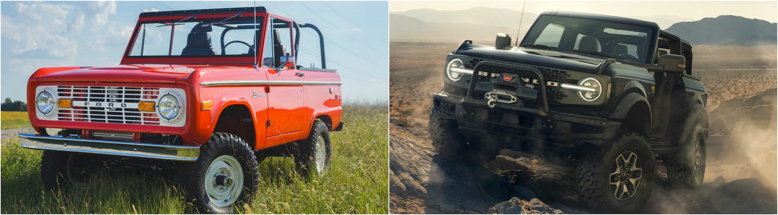 Old Ford Bronco compared to a new Ford Bronco
