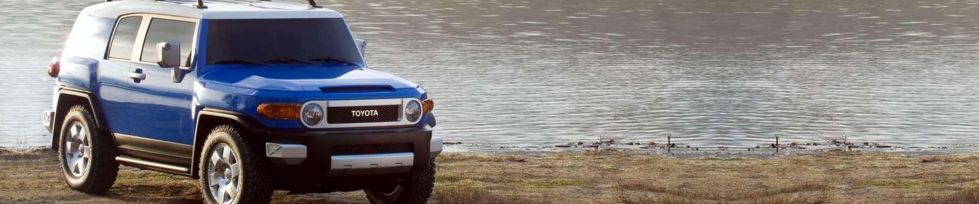 Used Toyota FJ Cruiser with 4WD parked on the banks of a lake with choppy water