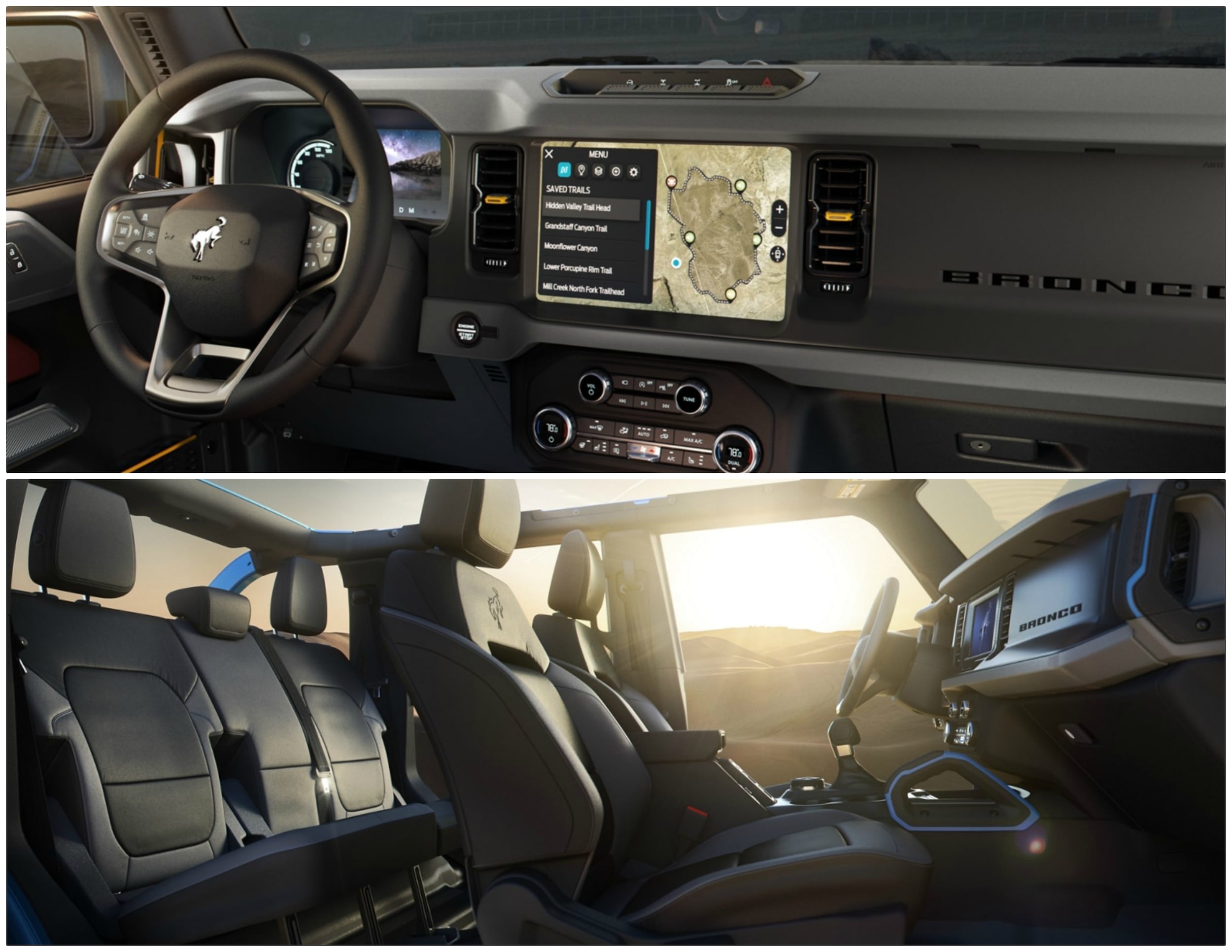 the interior seating and dashboard of the all new Ford Bronco