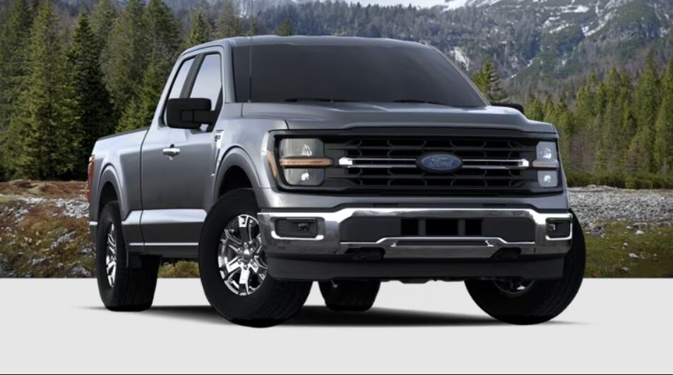 A Ford F-150 parked with a mountainous backdrop.