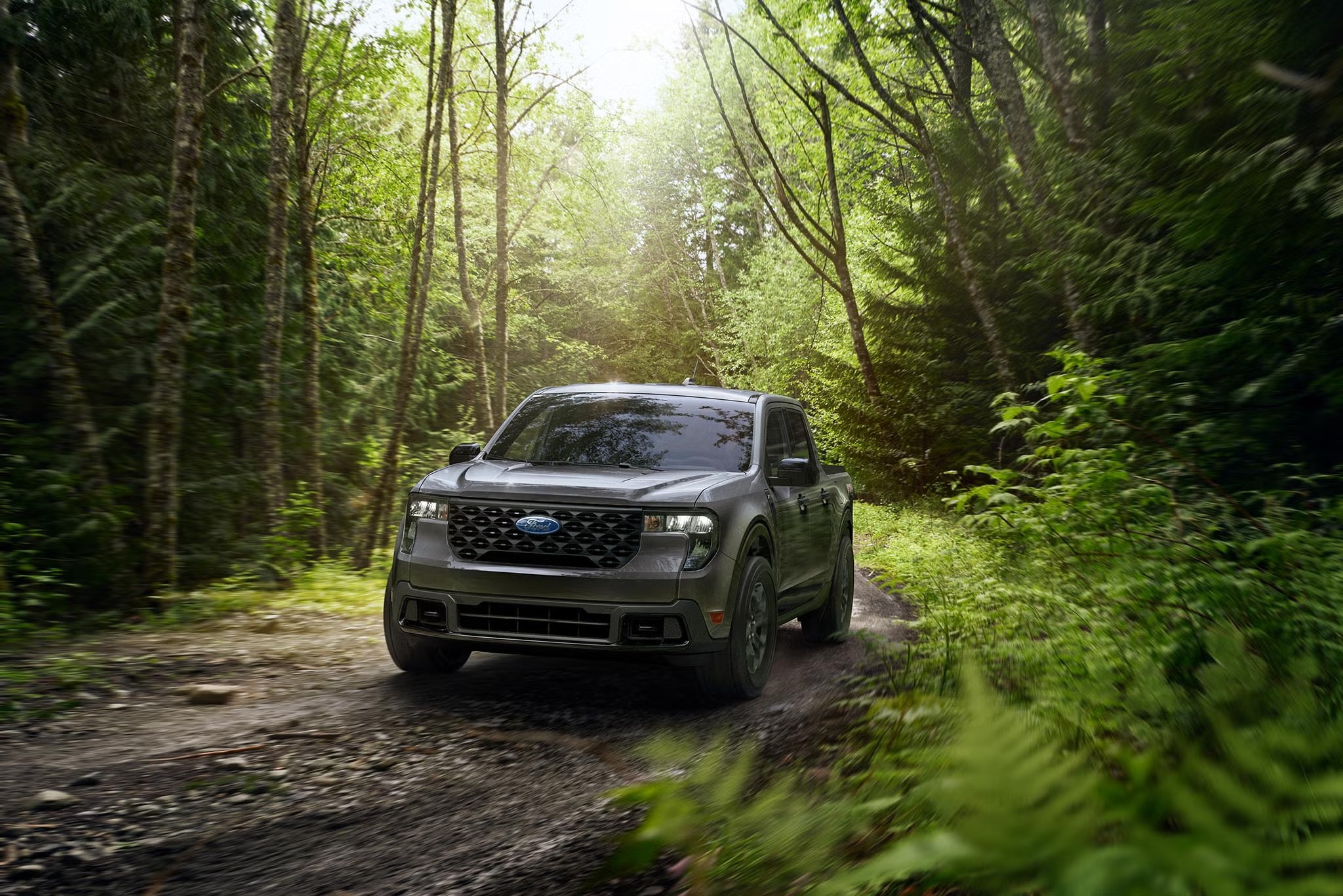 2026 Ford Maverick driving on a forest trail