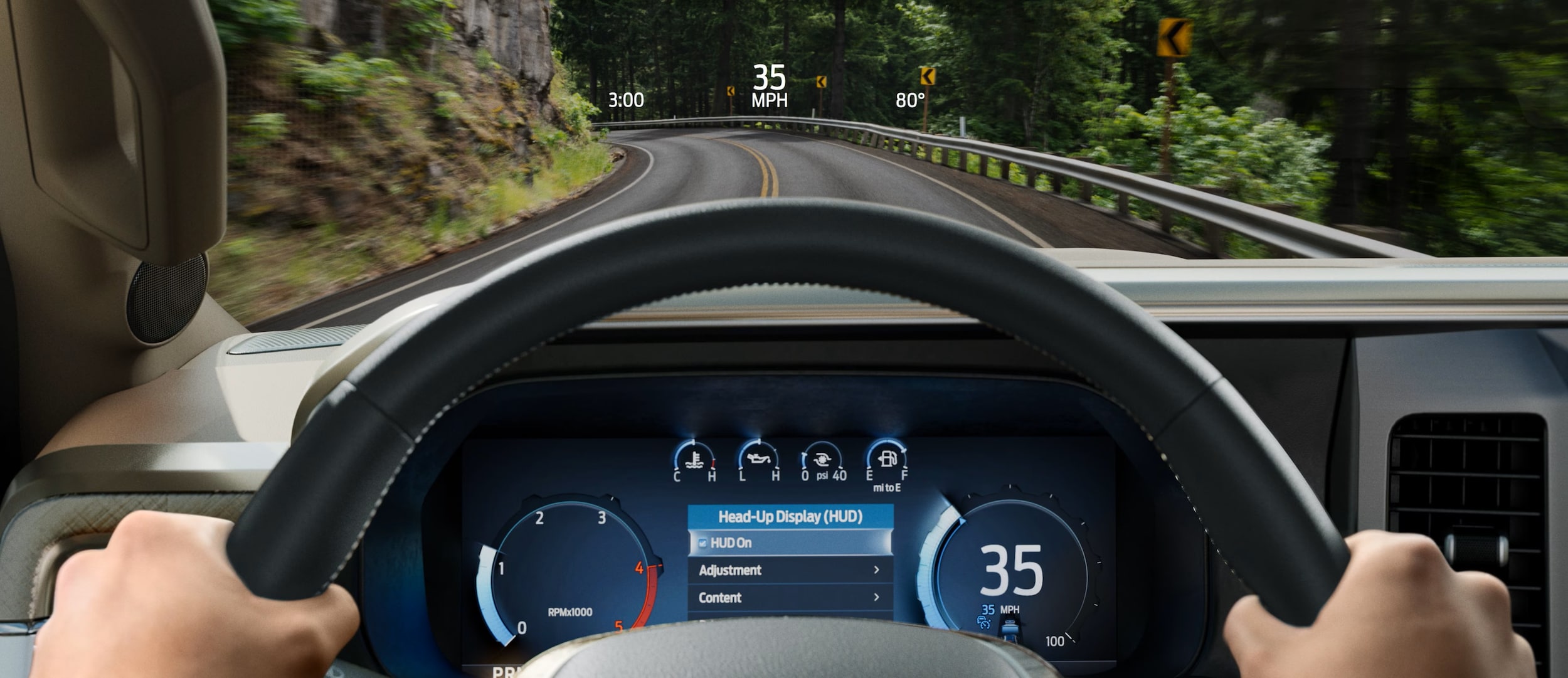 The heads up display view of the digital cluster