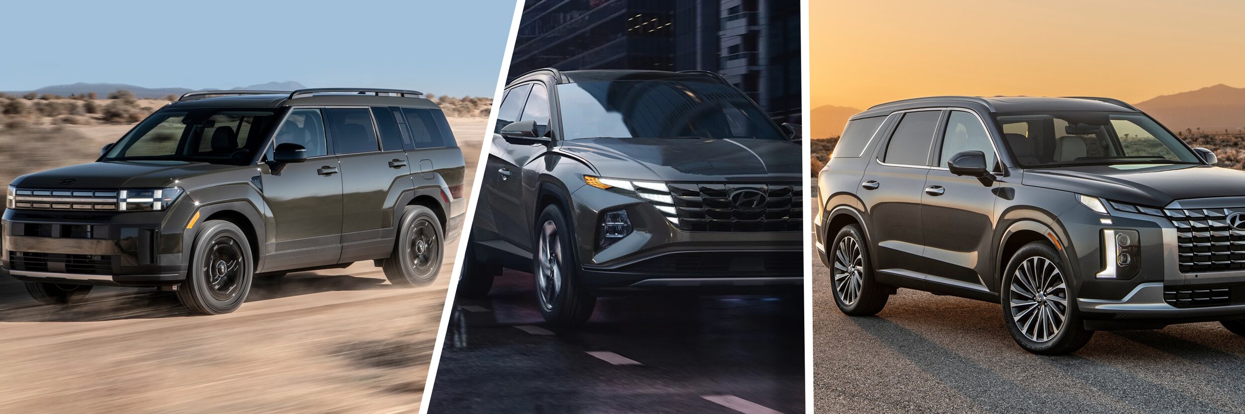 2024 Hyundai Tucson, Santa Fe, and Palisade exterior photos