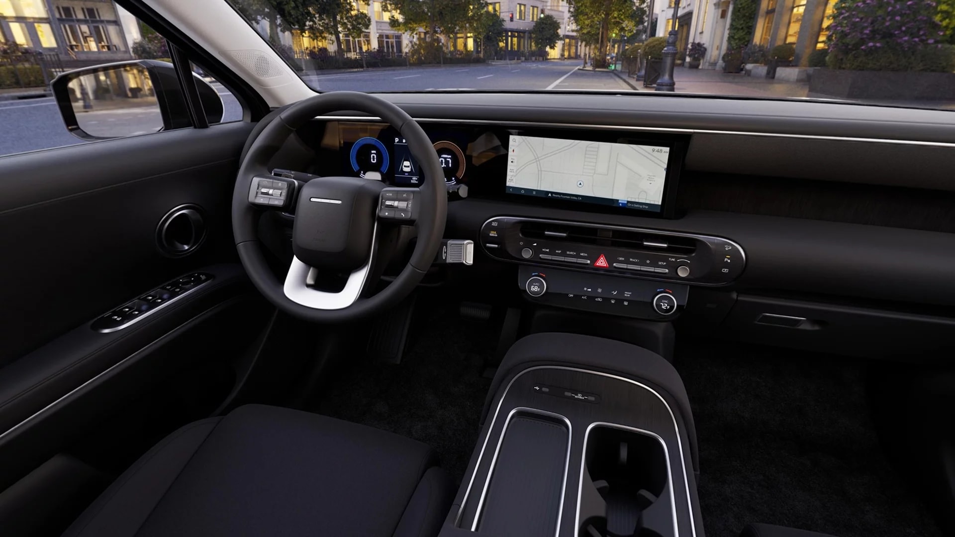 2027 Hyundai Palisade Hybrid dashboard with 12.3-inch navigation touchscreen and 12.3-inch digital gauge cluster