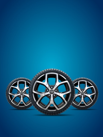 Hyundai alloy wheels and tires ready for rotation and tire service