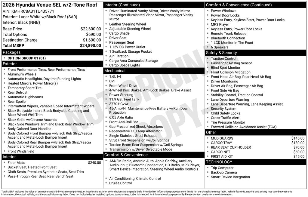 Certified 2026 Hyundai Venue SEL w/Two-Tone Roof SUV
