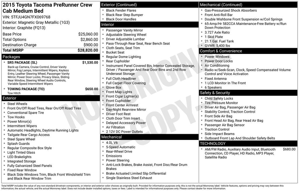 Used 2015 Toyota Tacoma PreRunner V6 Truck Double Cab