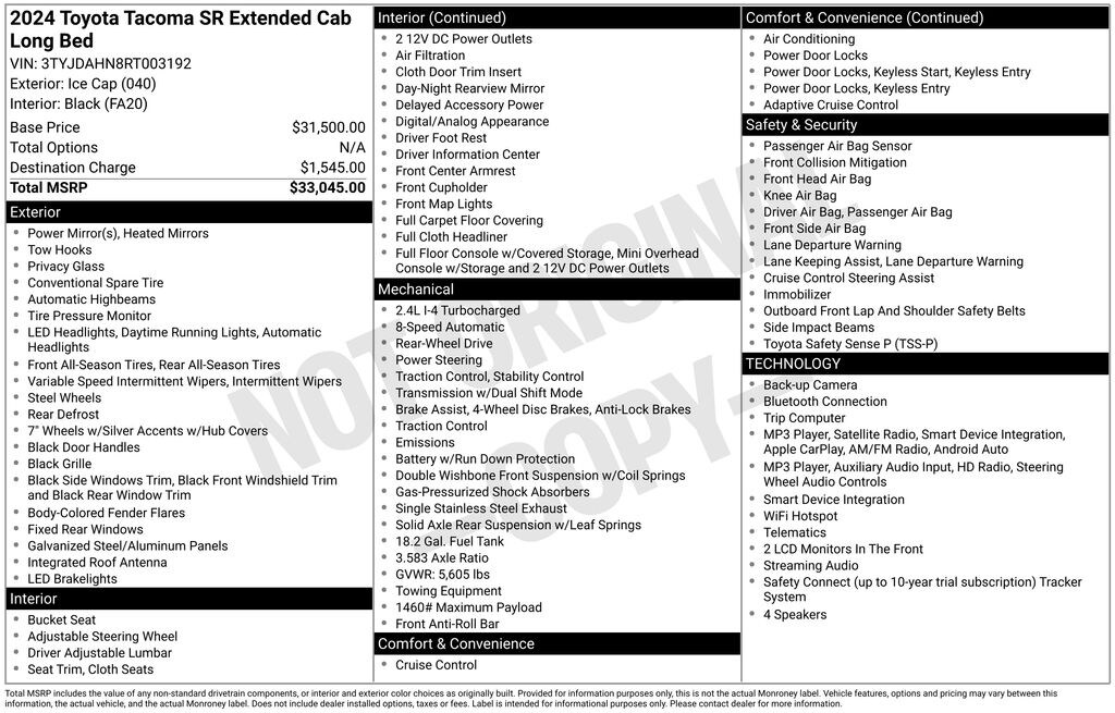 Used 2024 Toyota Tacoma SR Truck XtraCab