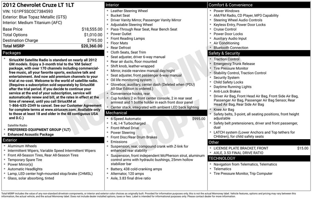 2012 Chevrolet Cruze 4-Door Sedan 1LT's photo