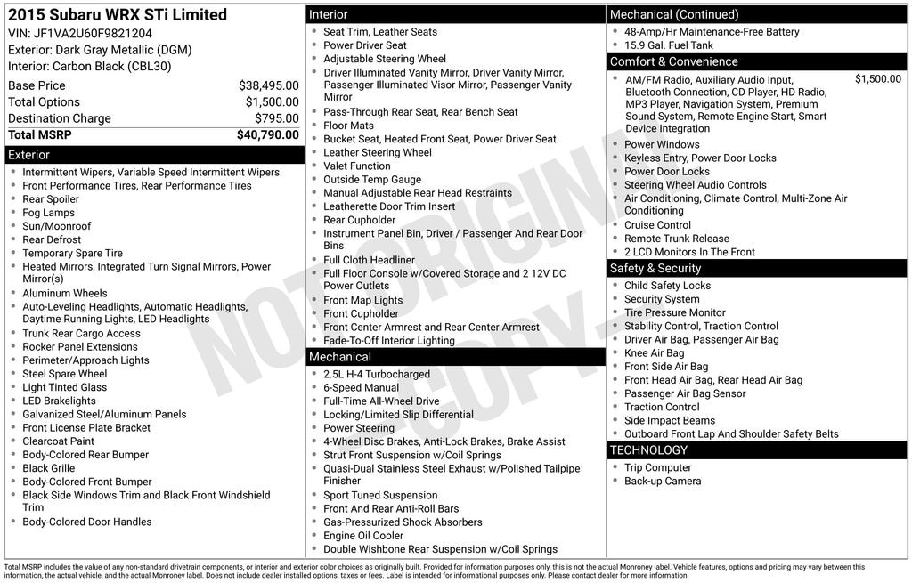 Used 2015 Subaru WRX STI Limited 4dr (M6) Sedan