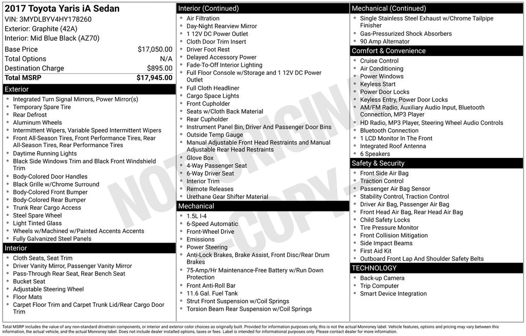 Used 2017 Toyota Yaris iA Base Sedan