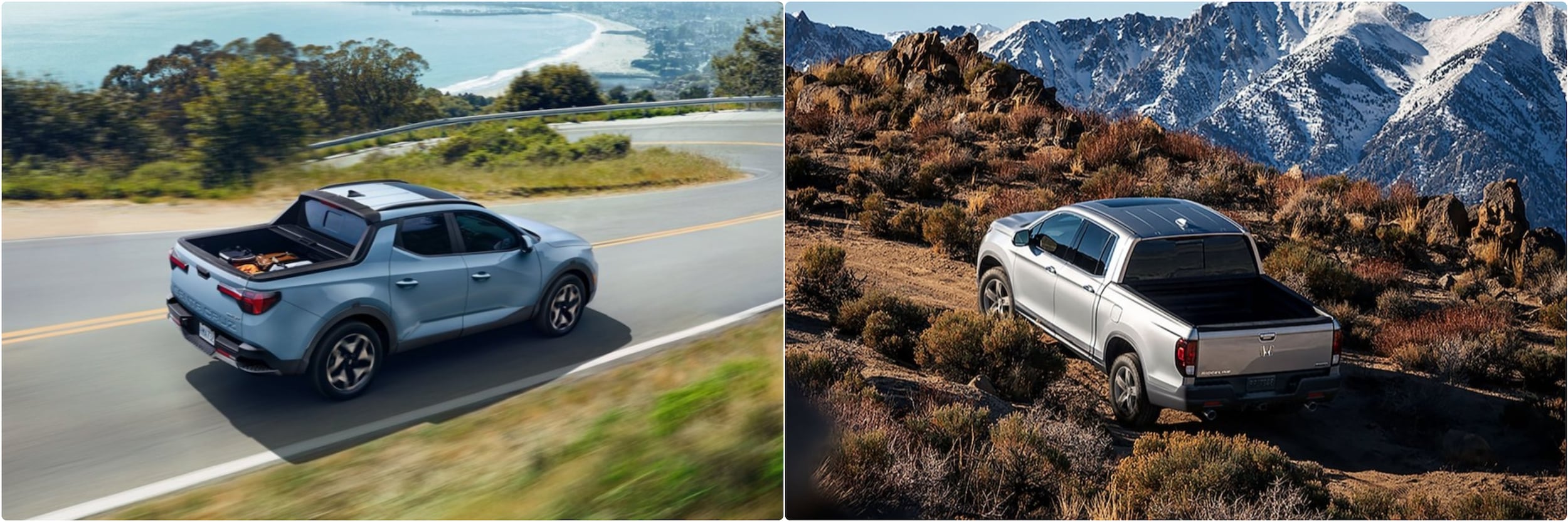 2022 Hyundai Santa Cruz vs. 2022 Honda Ridgeline exterior view comparison