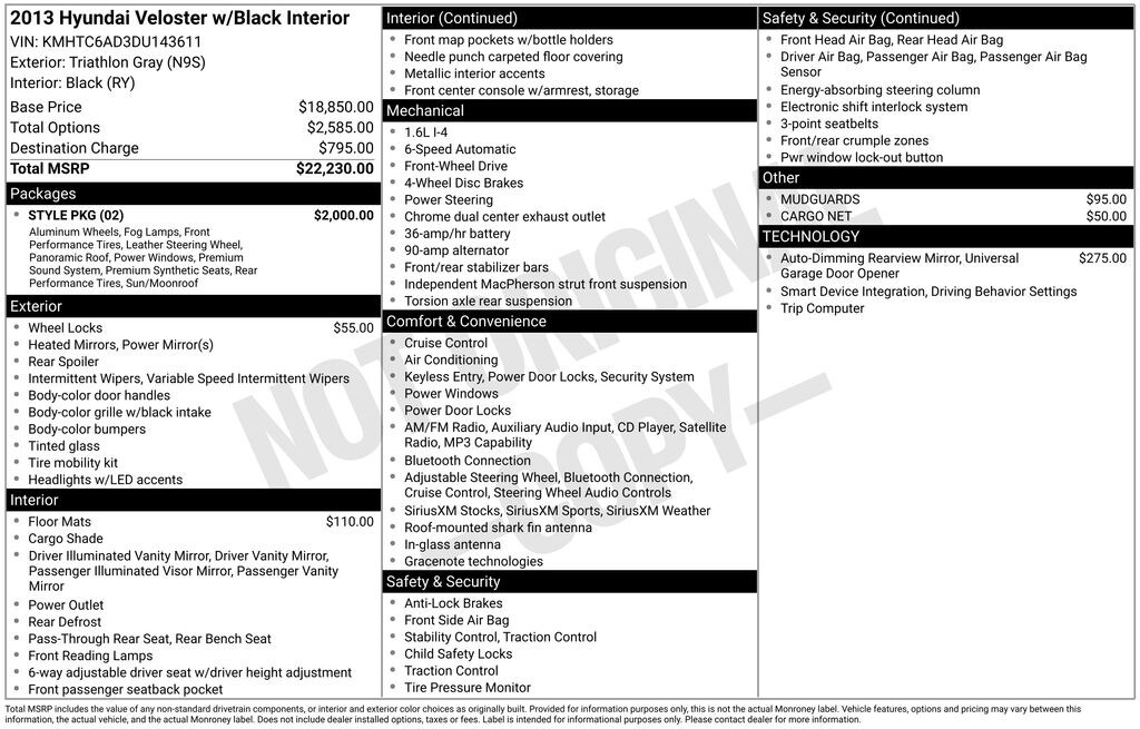 Used 2013 Hyundai Veloster Base w/Black Hatchback