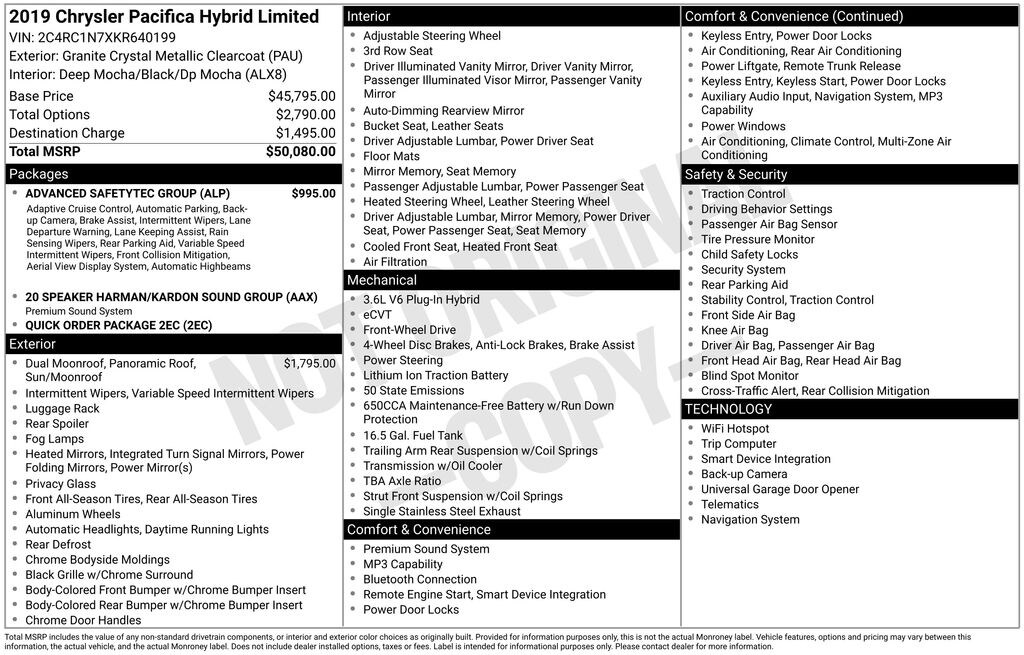 Used 2019 Chrysler Pacifica Hybrid Limited Van Passenger Van