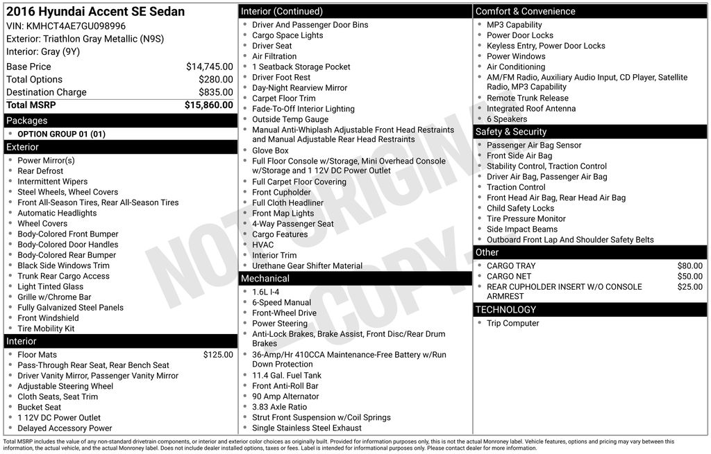 2016 Hyundai Accent SE 4-Door 6-Speed Manual's photo