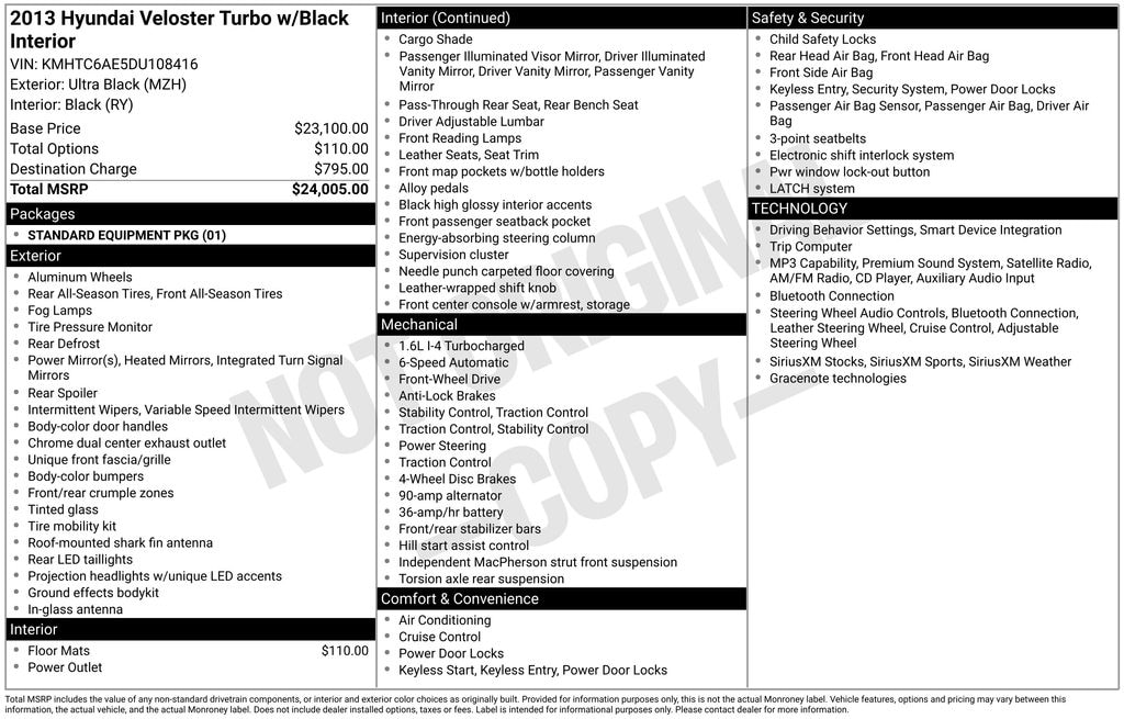 Used 2013 Hyundai Veloster Turbo w/Black Hatchback