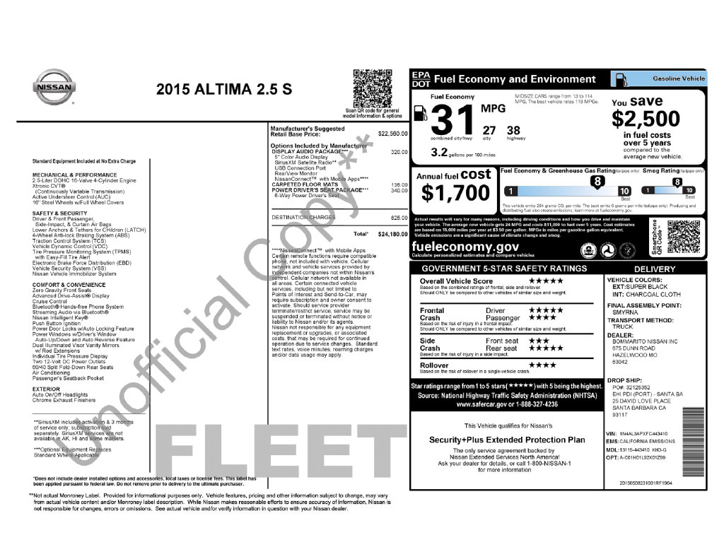 Used 2015 Nissan Altima 2.5 Sedan