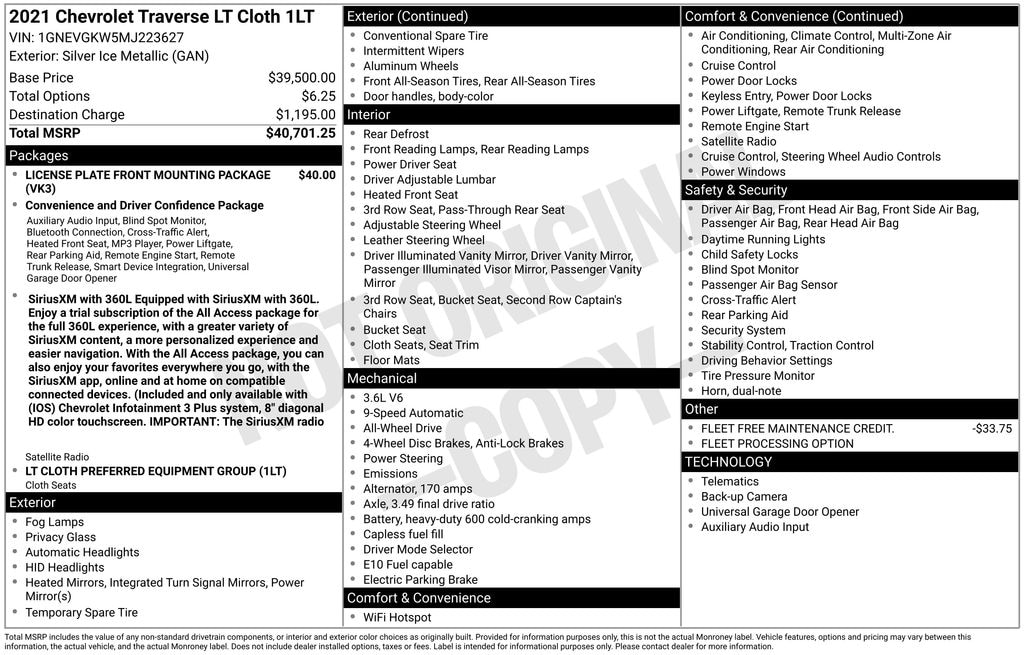 Used 2021 Chevrolet Traverse LT Cloth w/1LT SUV