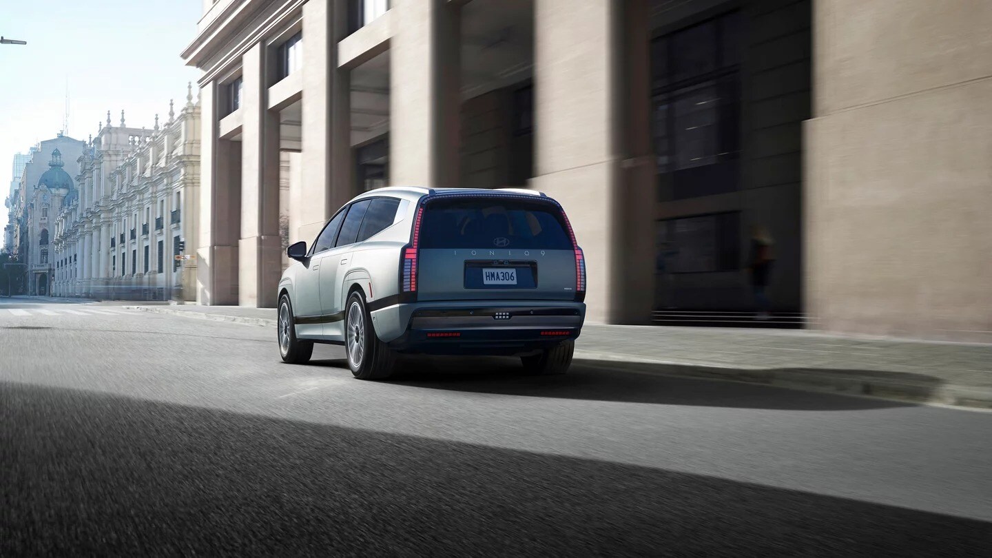 2026 IONIQ 9 driving through the city