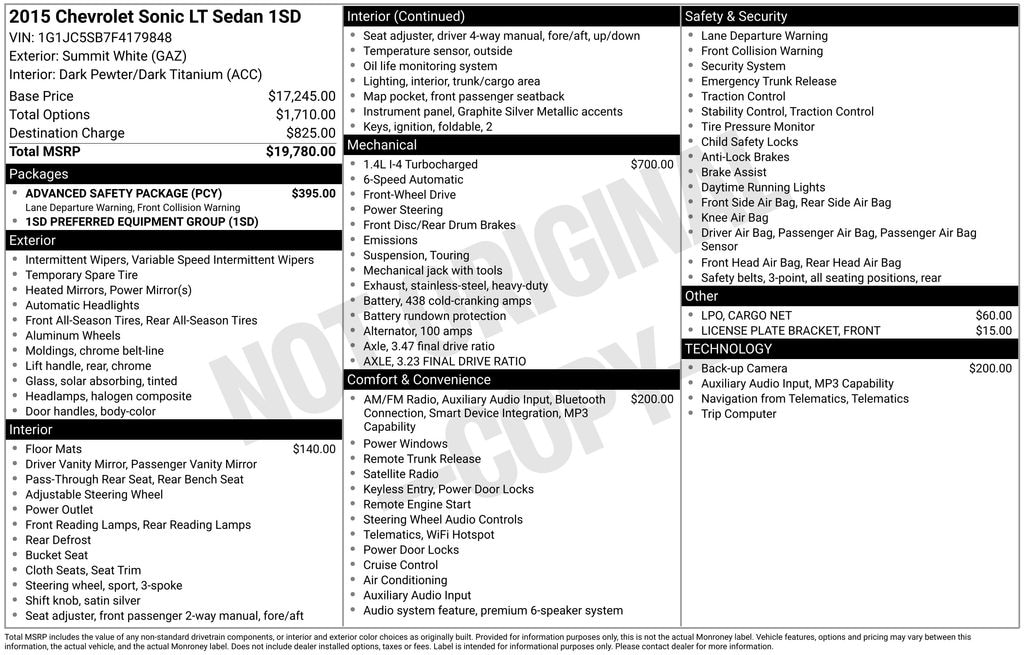 Used 2015 Chevrolet Sonic LT Auto Sedan