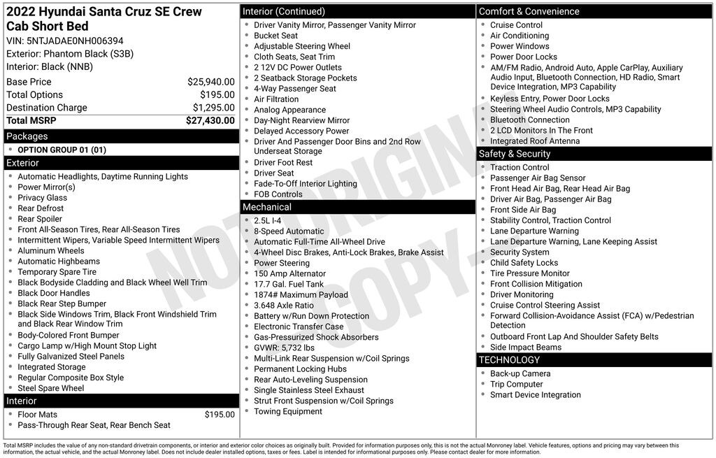 Certified 2022 Hyundai Santa Cruz 2.5L SE Truck Crew Cab